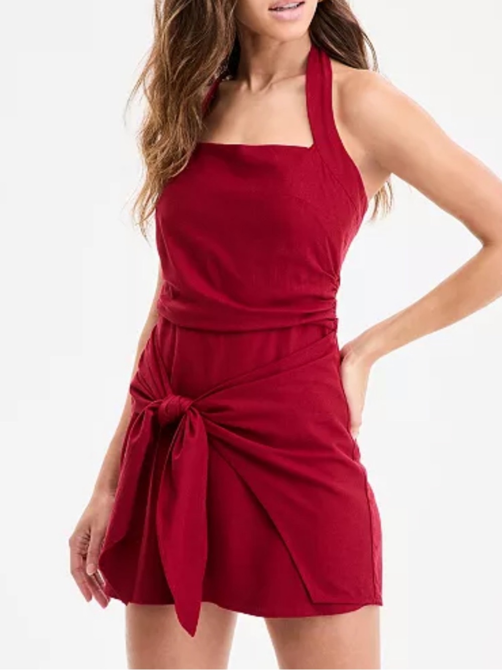 Red Tie-Front Halter Romper XS